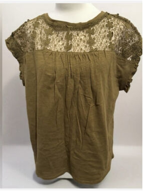 Everleigh Olive Green Lace 100% Cotton Yoke Blouse